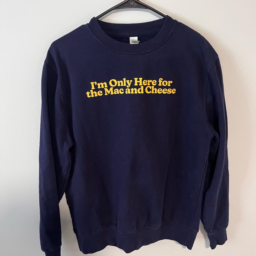 Navy Blue Sweater with Yellow Text